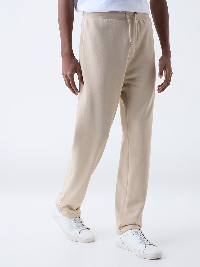 WES Casuals Beige Relaxed-Fit Cotton-Blend Track Pants - Image 2