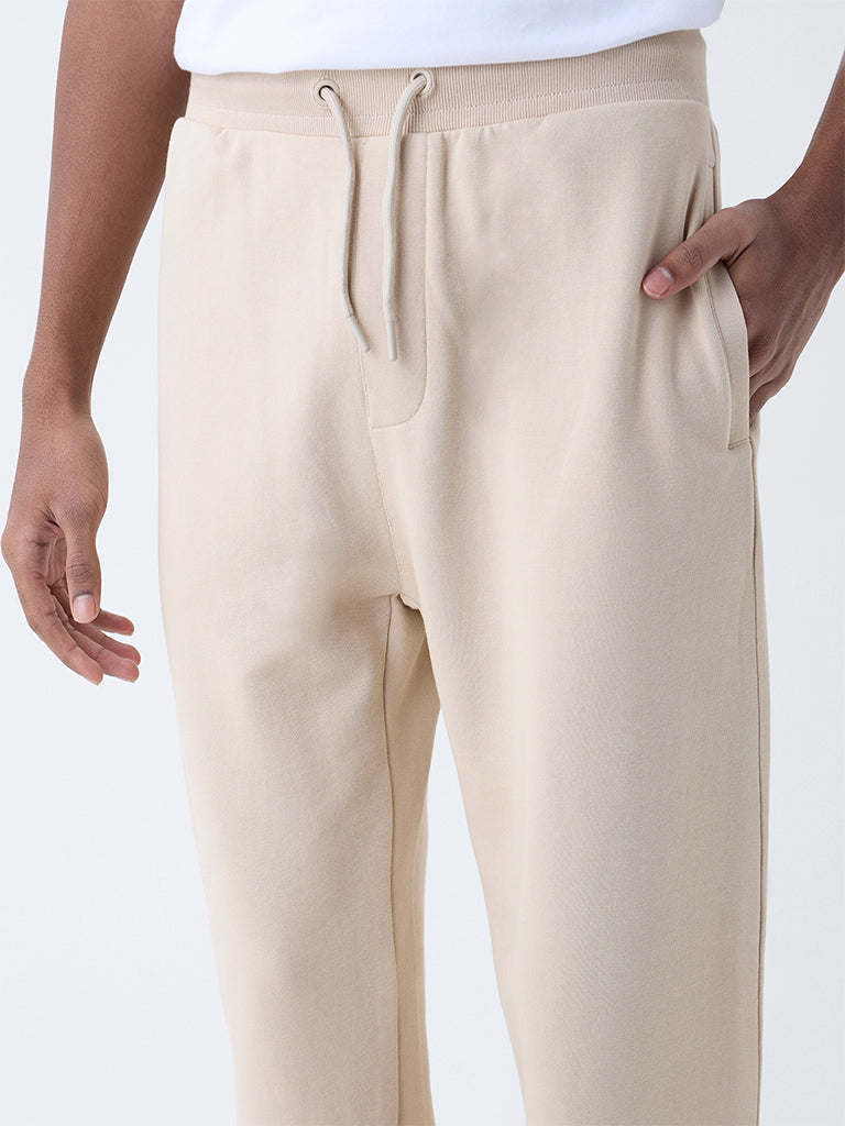 WES Casuals Beige Relaxed-Fit Cotton-Blend Track Pants - Image 3