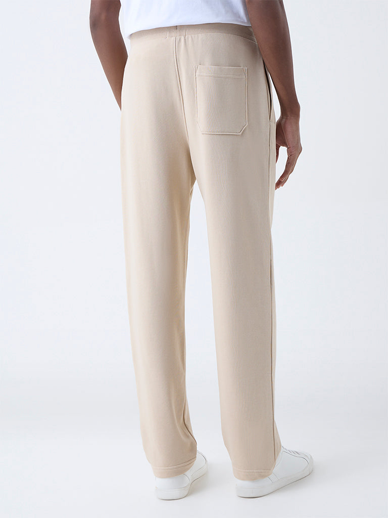 WES Casuals Beige Relaxed-Fit Cotton-Blend Track Pants - Image 4