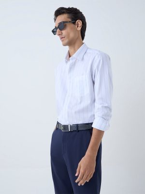 WES Formals White Striped Relaxed-Fit Cotton Shirt
