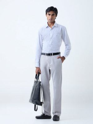 WES Formals Grey Striped Relaxed-Fit Cotton Shirt