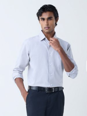 WES Formals Grey Relaxed-Fit Cotton Shirt
