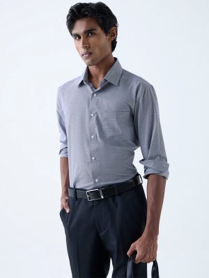 WES Formals Black Houndstooth Pattern Slim-Fit Shirt