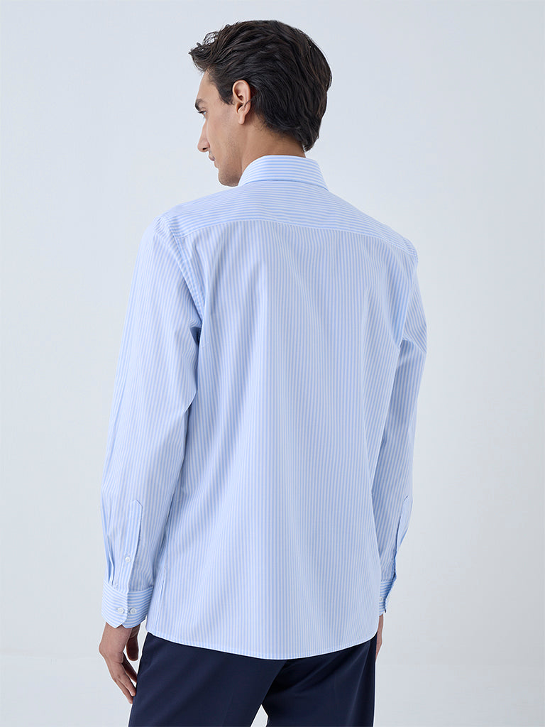 WES Formals Blue Stripe Patterned Slim-Fit Cotton Shirt - Image 4