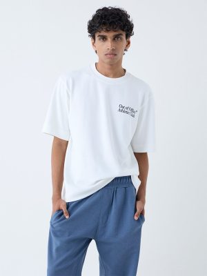 Studiofit White Printed Relaxed-Fit Cotton-Blend T-Shirt