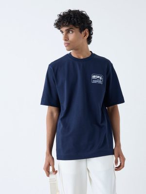 Studiofit Navy Relaxed-Fit Cotton-Blend T-Shirt