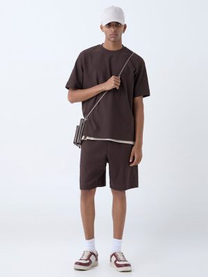 Studiofit Dark Brown Relaxed-Fit Cotton-Blend T-Shirt