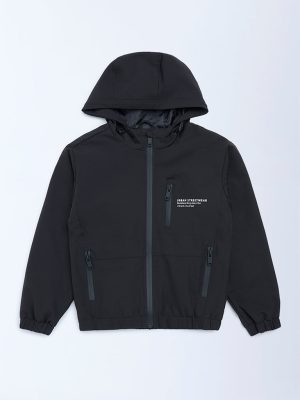 Y&F Kids Black Text Design Hooded Jacket