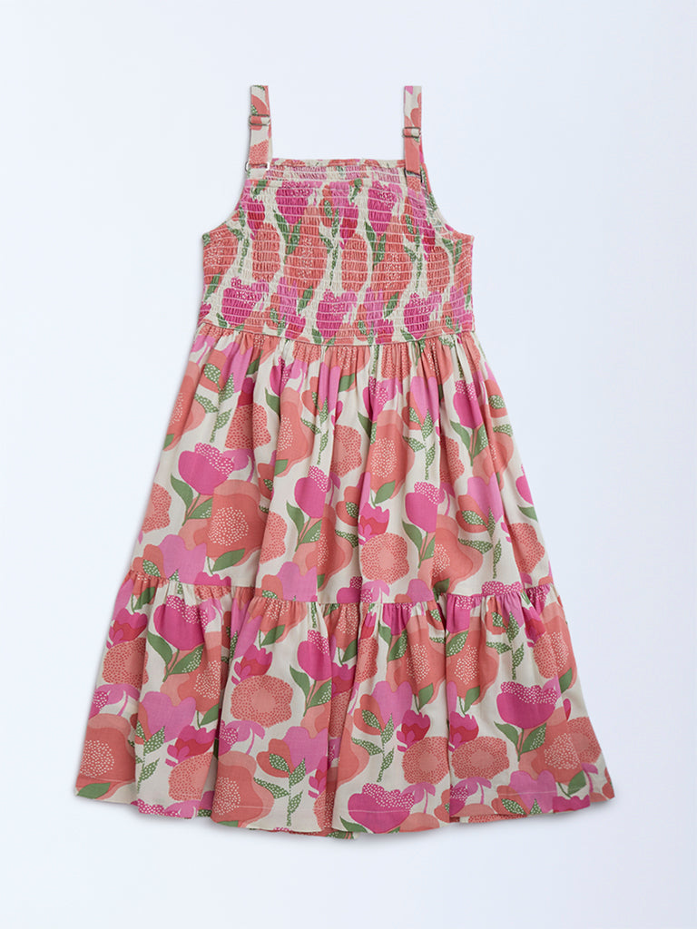 Utsa Kids Pink Foliage Detailed Tiered Dress - (8-14yrs) - Image 2
