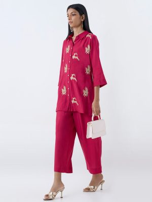 Vark Magenta Sequin Embellished Tunic with Pants Set