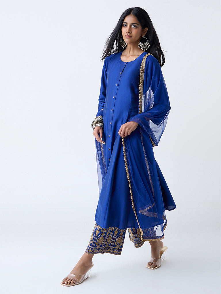 Vark Dark Blue Solid Anarkali Ethnic Set - Image 2