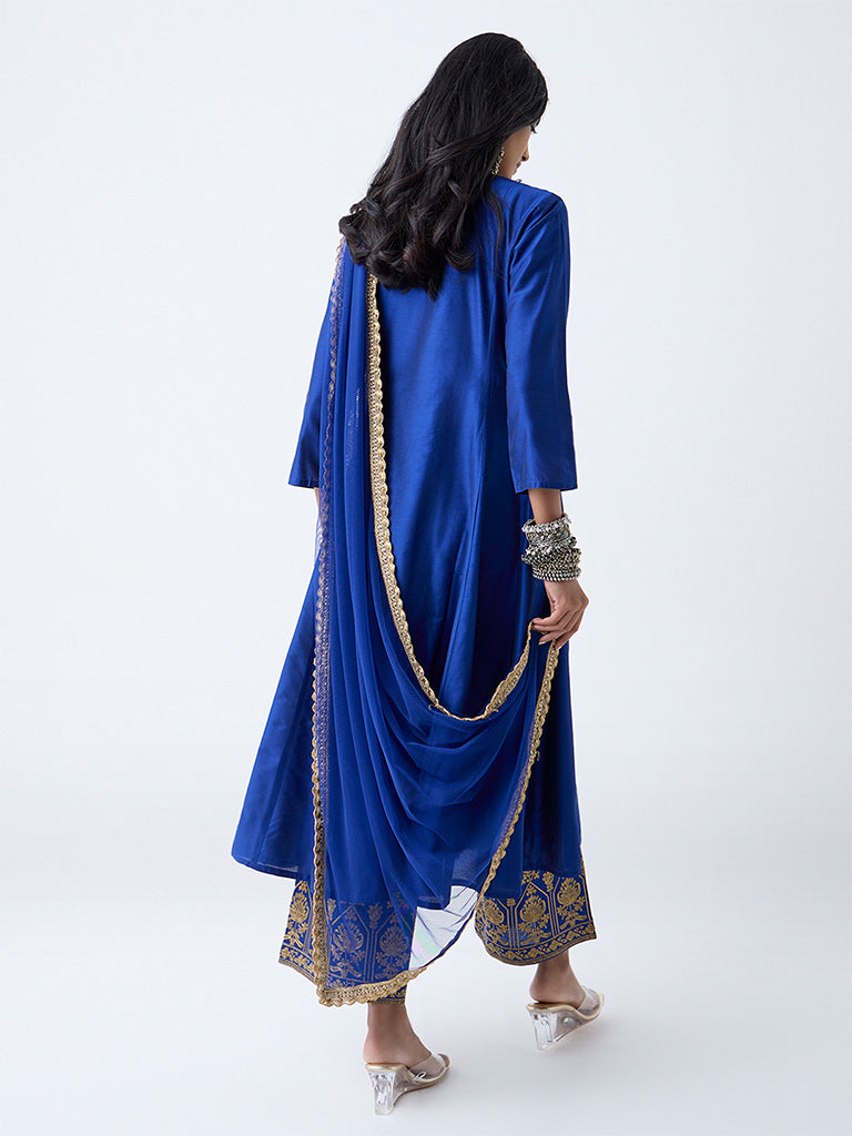 Vark Dark Blue Solid Anarkali Ethnic Set - Image 4