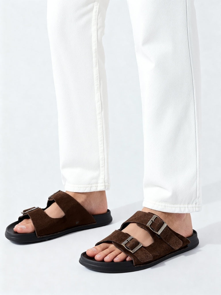 SOLEPLAY Brown Dual-Strap Leather Slip-On Sandals - Image 2