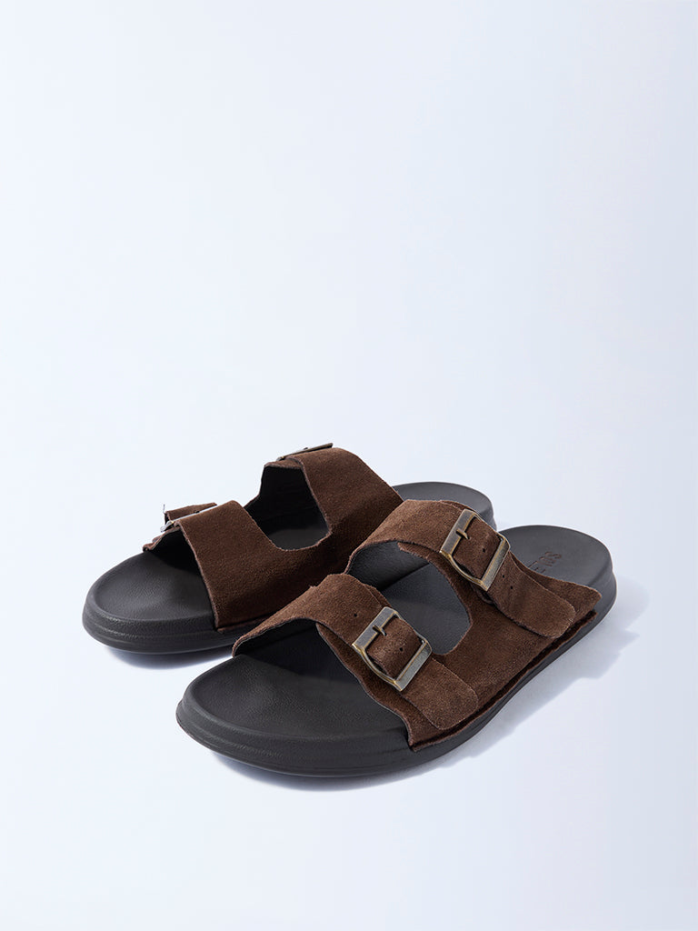 SOLEPLAY Brown Dual-Strap Leather Slip-On Sandals - Image 3