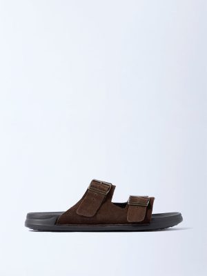 SOLEPLAY Brown Dual-Strap Leather Slip-On Sandals