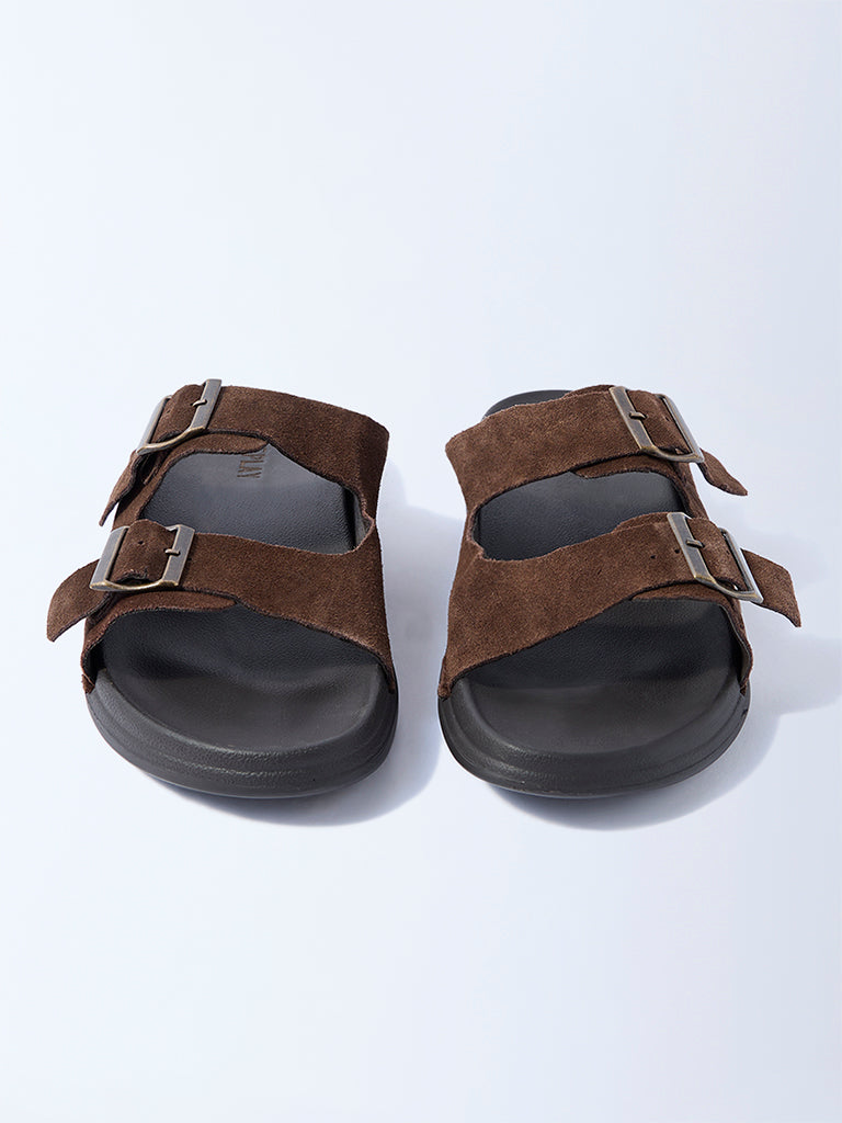 SOLEPLAY Brown Dual-Strap Leather Slip-On Sandals - Image 4