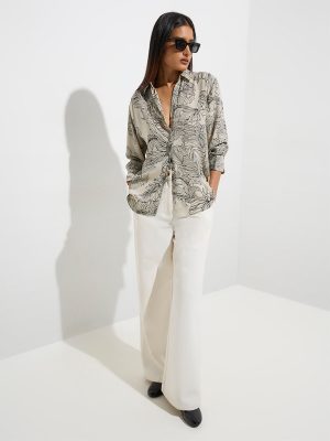 Wardrobe Beige Botanical Printed Shirt