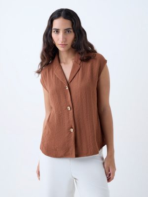 Wardrobe Tan Self-Textured Blouse