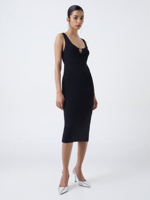 Wardrobe Black Ribbed-Textured Bodycon Dress