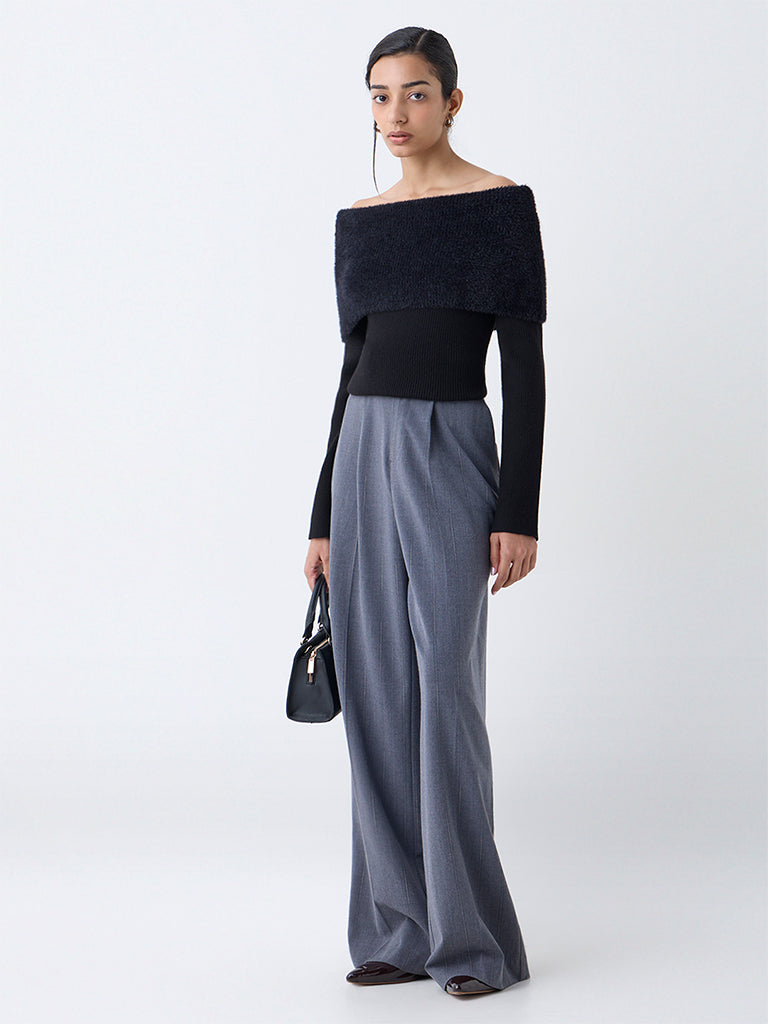 Wardrobe Black Off-Shoulder Knitted Top
