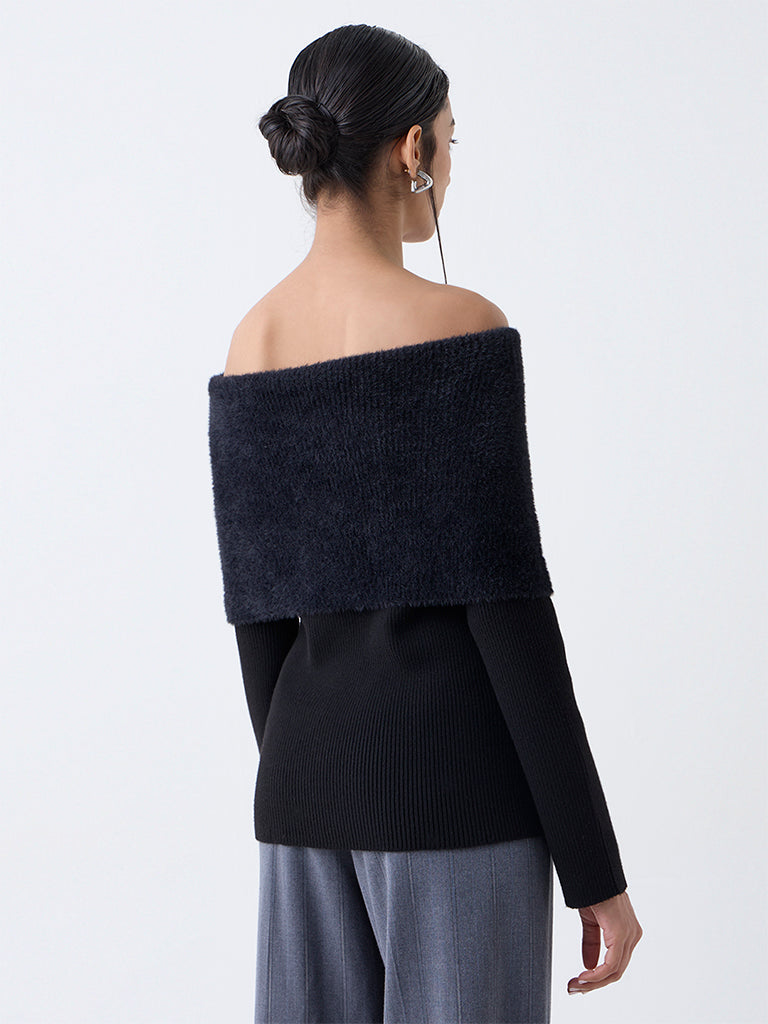 Wardrobe Black Off-Shoulder Knitted Top - Image 4