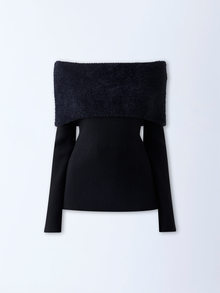 Wardrobe Black Off-Shoulder Knitted Top - Image 5