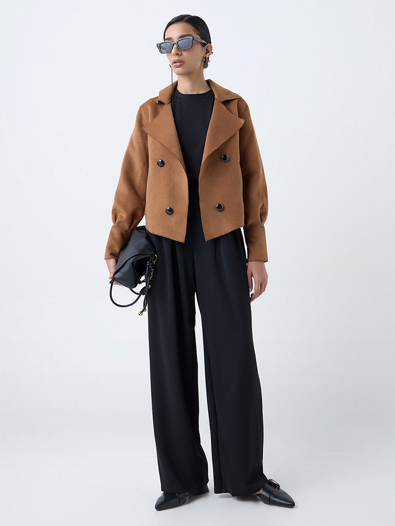 Wardrobe Tan Solid Faux Suede Jacket