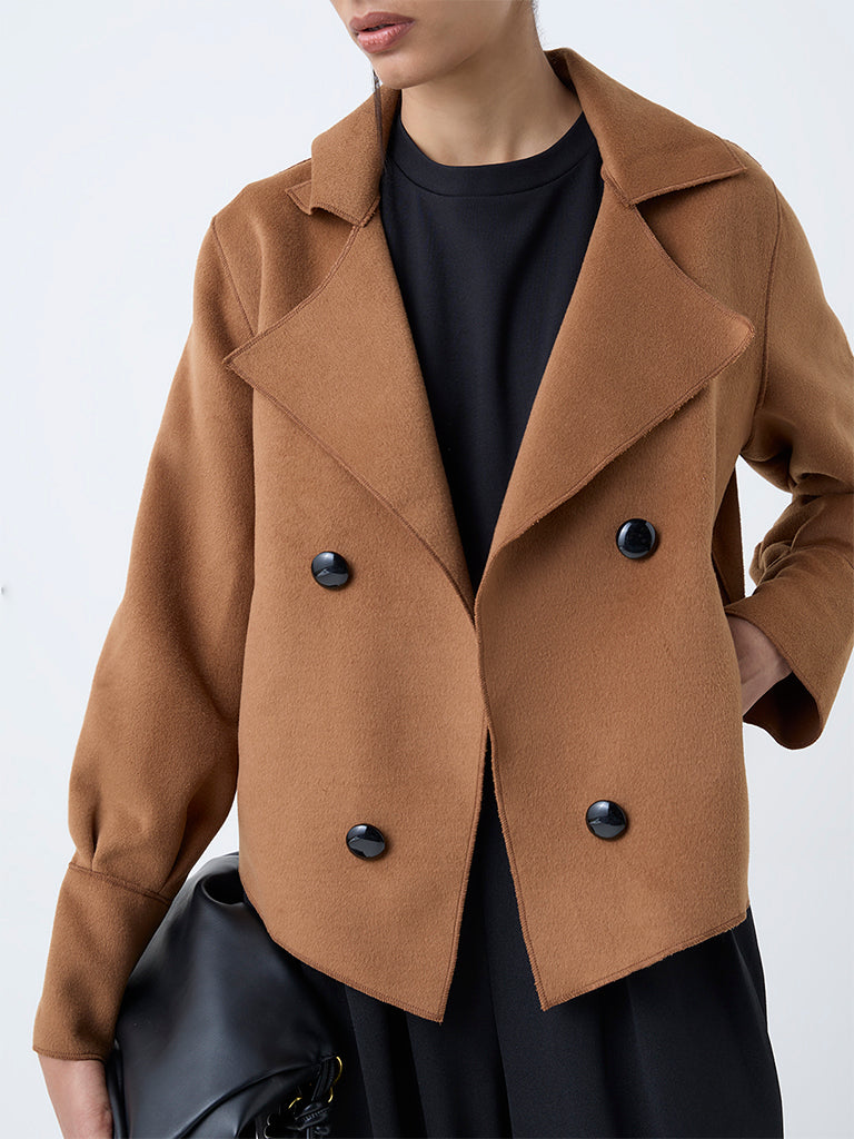 Wardrobe Tan Solid Faux Suede Jacket - Image 3