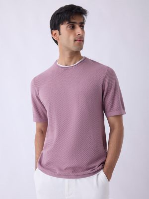 ETA Dusty Pink Woven-Textured Relaxed-Fit Cotton T-Shirt