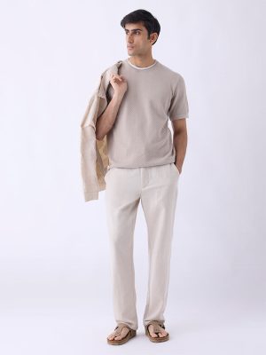 ETA Beige Woven-Textured Relaxed-Fit Cotton T-Shirt