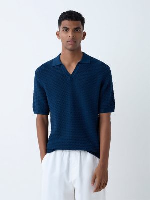 ETA Indigo Knit-Textured Relaxed-Fit Cotton Polo T-Shirt