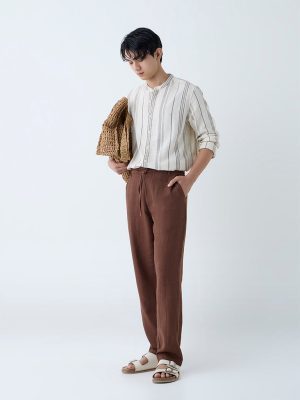 ETA Brown Solid Relaxed-Fit Mid-Rise Cotton Chinos