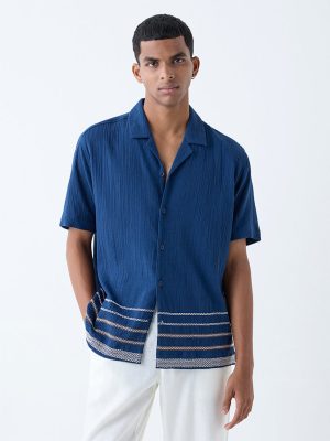 ETA Indigo Crinkle-Textured Relaxed-Fit Cotton Shirt