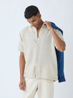 ETA Off-White Floral Pattern Relaxed-Fit Cotton Shirt