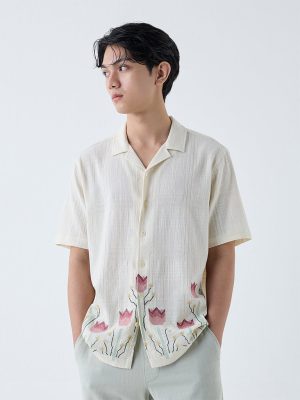 ETA Off-White Floral Embroidered Relaxed-Fit Cotton Shirt