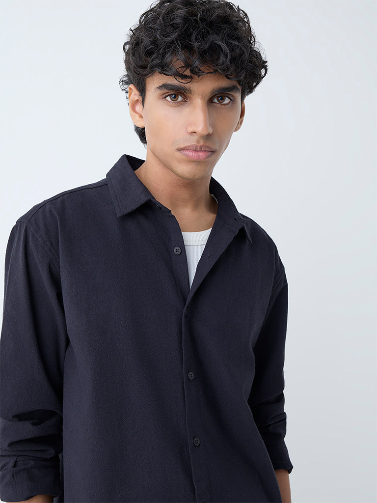 ETA Black Solid Relaxed-Fit Cotton Shirt - Image 4