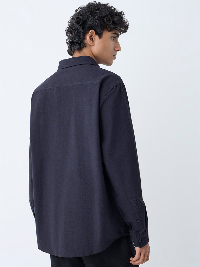 ETA Black Solid Relaxed-Fit Cotton Shirt - Image 5