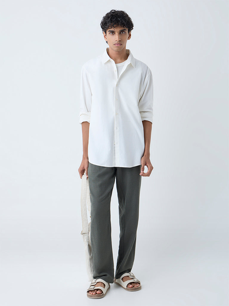 ETA White Solid Relaxed-Fit Cotton Shirt