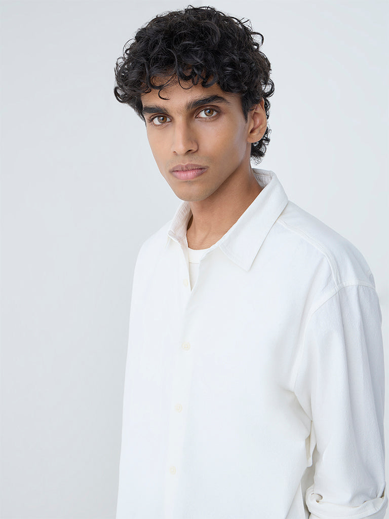 ETA White Solid Relaxed-Fit Cotton Shirt - Image 4