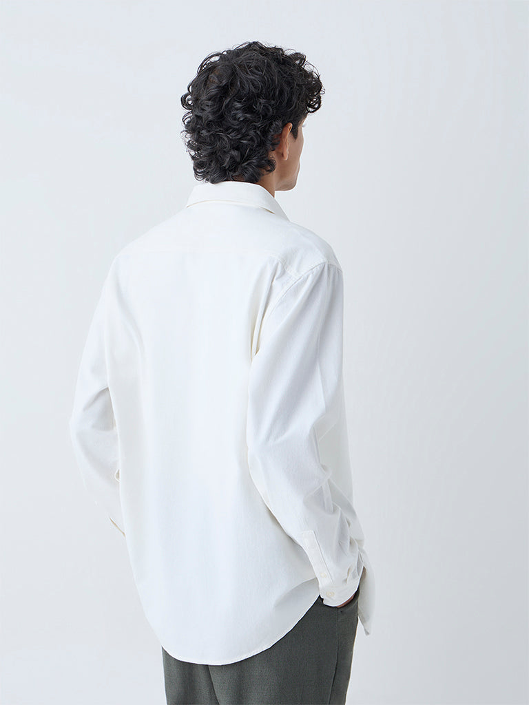ETA White Solid Relaxed-Fit Cotton Shirt - Image 5