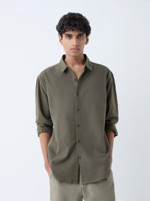 ETA Olive Relaxed-Fit Cotton Shirt