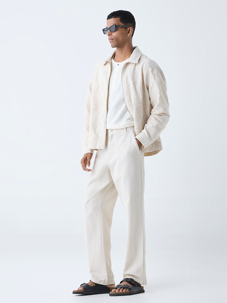 ETA Off-White Floral Design Relaxed-Fit Cotton Jacket - Image 2