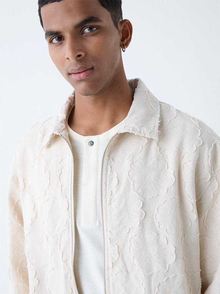 ETA Off-White Floral Design Relaxed-Fit Cotton Jacket - Image 3
