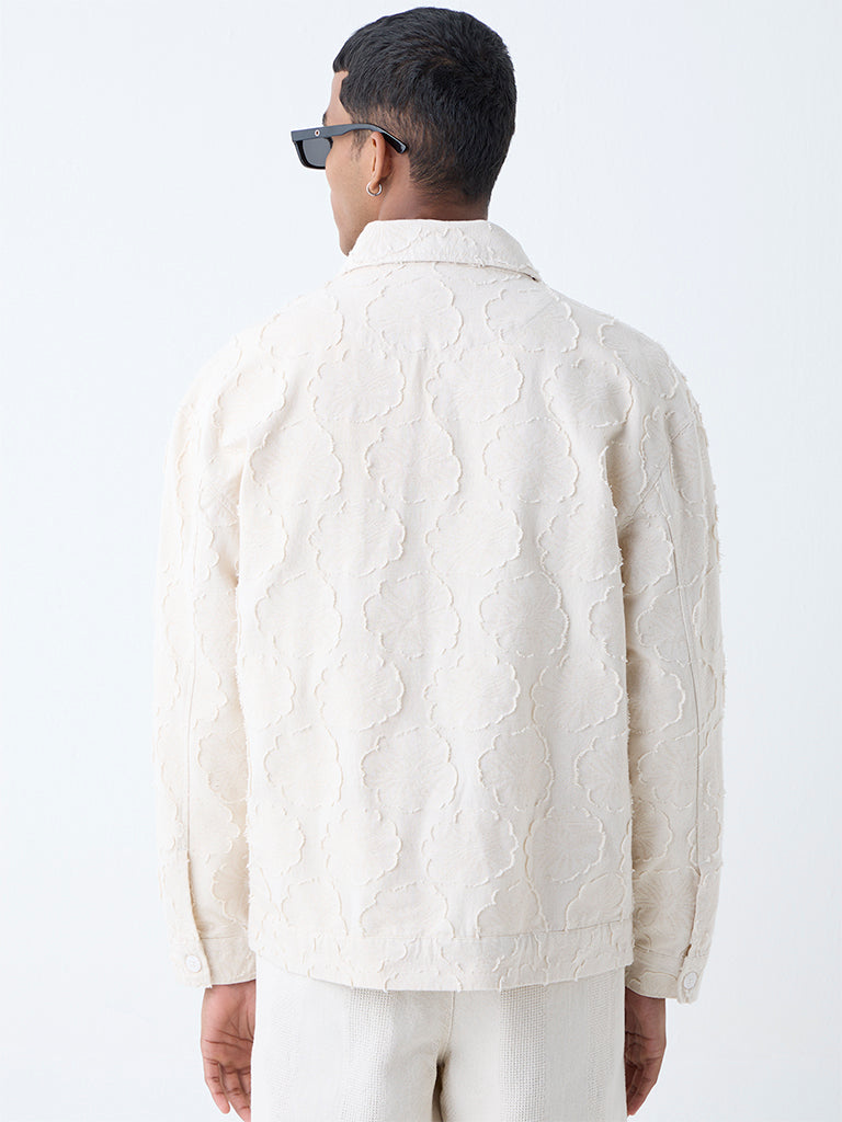 ETA Off-White Floral Design Relaxed-Fit Cotton Jacket - Image 4