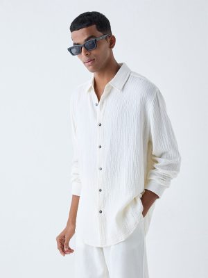 ETA Off-White Crinkle-Textured Relaxed-Fit Cotton Shirt