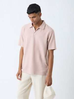 ETA Dusty Pink Textured Relaxed-Fit Cotton-Blend T-Shirt
