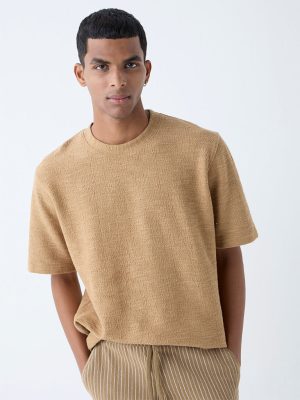 ETA Brown Self-Textured Relaxed-Fit Cotton-Blend T-Shirt