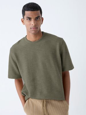 ETA Olive Self-Textured Relaxed-Fit Cotton-Blend T-Shirt