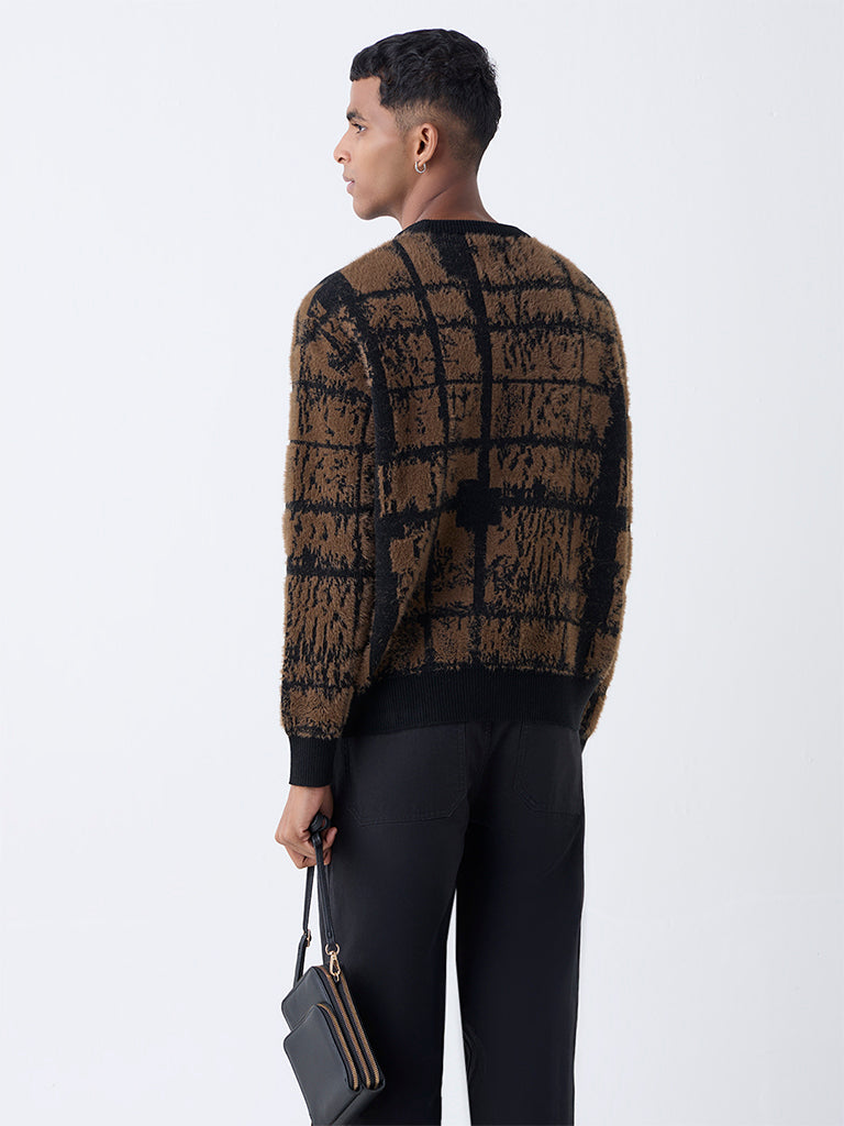 Nuon Brown Abstract Detailed Relaxed-Fit Sweater - Image 4