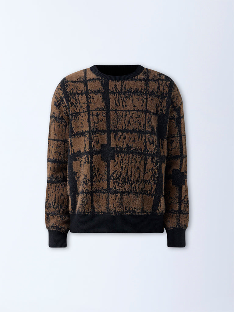 Nuon Brown Abstract Detailed Relaxed-Fit Sweater - Image 5